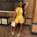 Women’s Spring Summer Mesh Patchwork Sleeveless Short Jumpsuit