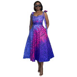 Women’s Summer Printed Strap A-line Midi Dress