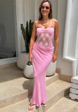 Women’s Spring Sexy Fashion Sheer Lace Strap Long Dress