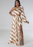 Women’s Sexy Summer Slash Shoulder Striped High-Slit Maxi Dress