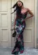 Women’s Summer Fashion Chic Floral Strap Low Back Lace-Up Slim Long Dress