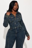 Women’s Casual Long-Sleeve Denim Jumpsuit