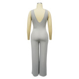 Women’s Fashion Ribbed High-Stretch Cape Top Sleeveless Jumpsuit Set