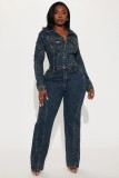 Women’s Casual Long-Sleeve Denim Jumpsuit