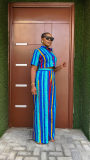 Women’s Summer Casual Wear Striped Print Short-Sleeve Two-Piece Pants Set