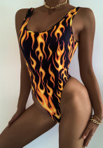 Women’s Sexy Flame Print One-Piece Swimsuit