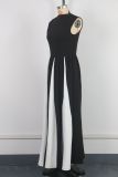 Women’s Elegant Evening Gown Contrast Patchwork Sleeveless Maxi Dress