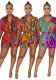 Women's Summer Short Sleeve Printed Short Casual Jumpsuit