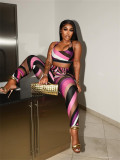 Women’s Sexy Streetwear Contrast Color Printed Crop Vest Pants Set