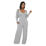 Women’s Fashion Ribbed High-Stretch Cape Top Sleeveless Jumpsuit Set