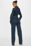 Women’s Casual Long-Sleeve Denim Jumpsuit