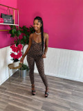 Women’s Sexy Leopard Print Straps Low-Cut Slim Jumpsuit