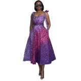 Women’s Summer Printed Strap A-line Midi Dress