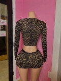 Women’s Fashion Sexy Leopard Print Top Lace Patchwork Skirt Set