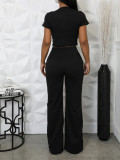 Spring Summer Women’s Fashion Elegant Round Neck Short Top Pants Casual Set
