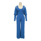 Women’s Fashion Ribbed High-Stretch Cape Top Sleeveless Jumpsuit Set