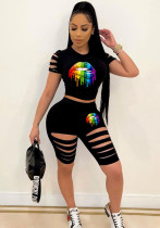 Women’s Trendy Streetwear Print Two-Piece Casual Shorts Set