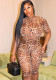 Women’s Casual Leopard Print Round Neck Low Back Tight Slim Jumpsuit