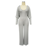 Women’s Fashion Ribbed High-Stretch Cape Top Sleeveless Jumpsuit Set