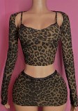 Women’s Fashion Sexy Leopard Print Top Lace Patchwork Skirt Set