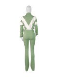 Women’s Casual Sportswear Color Block Slim Waist Two-Piece Jogger Set