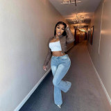 Women’s Summer Casual Wear High-Waist Stretch Flared Denim Pants
