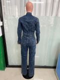 Women’s Casual Long-Sleeve Denim Jumpsuit