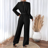 Women’s Casual Fashion Long Sleeve Zipper Belted Jumpsuit