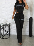 Spring Summer Women’s Fashion Elegant Round Neck Short Top Pants Casual Set