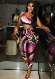 Women’s Sexy Streetwear Contrast Color Printed Crop Vest Pants Set