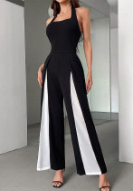 Women’s Sexy Fashion Strap Low-Back Color Block Jumpsuit