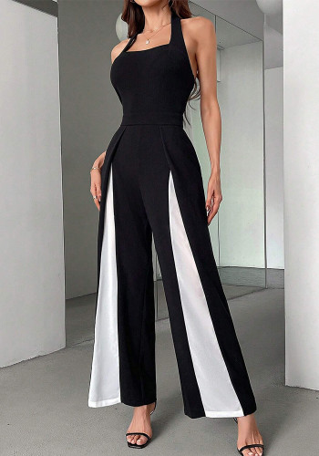 Women’s Sexy Fashion Strap Low-Back Color Block Jumpsuit
