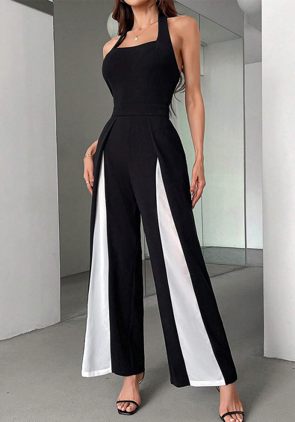 Women’s Sexy Fashion Strap Low-Back Color Block Jumpsuit