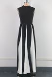 Women’s Elegant Evening Gown Contrast Patchwork Sleeveless Maxi Dress