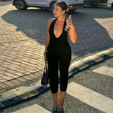Spring Summer Women’s Fashion Plus-Size Sexy Halter Neck Low Back Jumpsuit