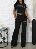 Spring Summer Women’s Fashion Elegant Round Neck Short Top Pants Casual Set