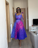 Women’s Summer Printed Strap A-line Midi Dress