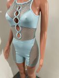 Women’s Spring Summer Mesh Patchwork Sleeveless Short Jumpsuit