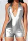 Women’s Trendy Shiny Faux Leather Deep V Jumpsuit