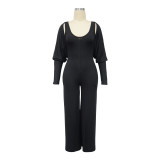 Women’s Fashion Ribbed High-Stretch Cape Top Sleeveless Jumpsuit Set