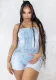 Women’s Spring Summer Fashion Strapless Elastic Cross Denim Jumpsuit