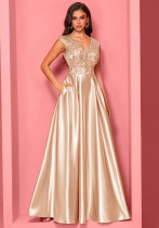 Women elegant sleeveless v-neck fishtail Formal Party evening dress