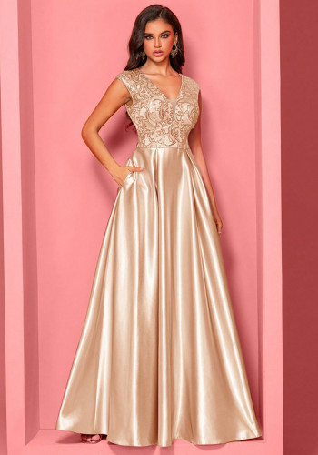 Women elegant sleeveless v-neck fishtail Formal Party evening dress