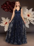 Women V Neck sexy long dress embroidered fishtail Formal Party evening dress
