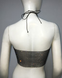 Women spring summer fishnet rhinestone strechy sexy slit mini dress