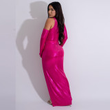 Women irregular hollow metal button sexy slit dress