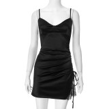 Women’s Sexy Black Lace Patchwork Straps Dress