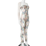 Women spring and summer Strapless off-shoulder zipper tie-dye top and pants two-piece set