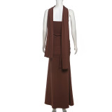 Spring Women Style Scarf Knot Lace-Up Strapless Dress Two-Piece Set