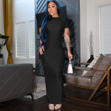 Women Summer Solid Sexy Short Sleeve Slit Bodycon Dress
